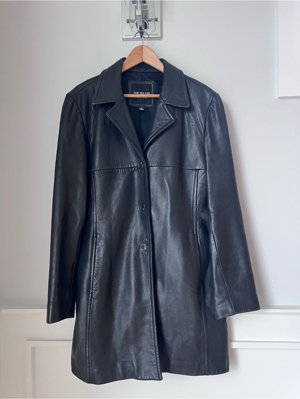 Marc New York Black Leather Button-Front Coat